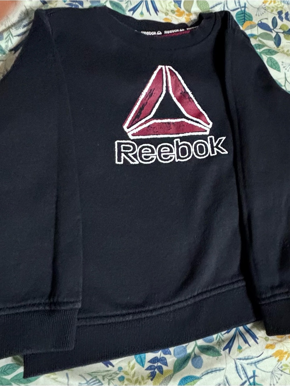 Reebok Kids Black Sweatshirt with Burgundy Logo Patch